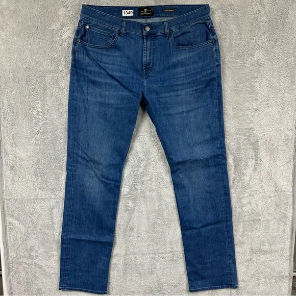 7 For All Mankind Luxe Performance “The Straight” Size 36 Blue Stretch Denim - Picture 1 of 7